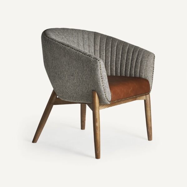 Fotoliu gri din lemn, textil si piele Neive - imagine 2