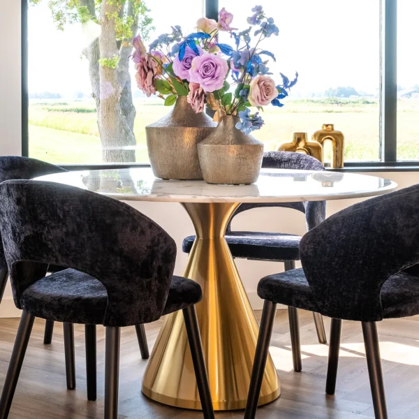 Masa dining alb auriu Ø130cm Tenille - imagine 4