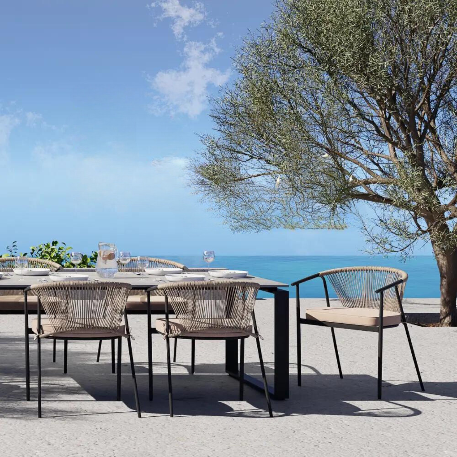 Scaun de exterior bej/negru din metal Napoli - imagine 2