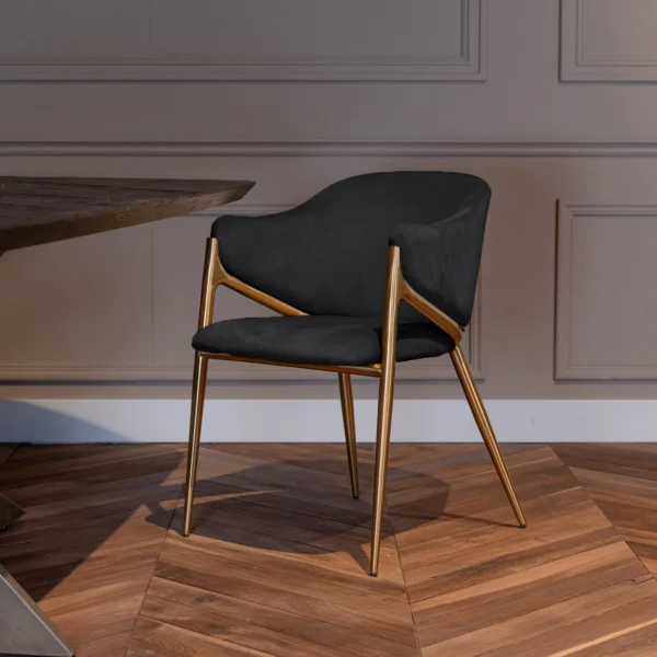 Scaun dining gri antracit/auriu din catifea si inox Gwen - imagine 2