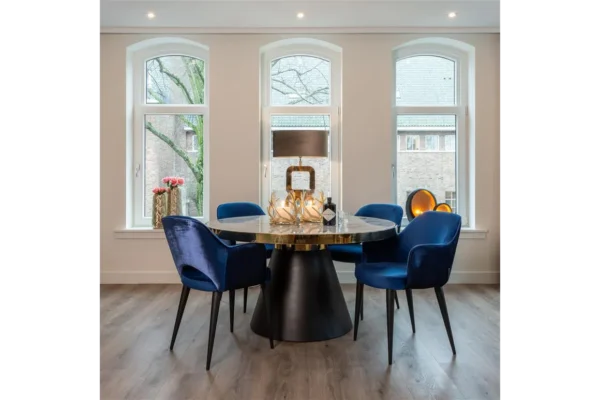 Masa dining neagra/aurie din otel si marmura Ø140cm Odin - imagine 2