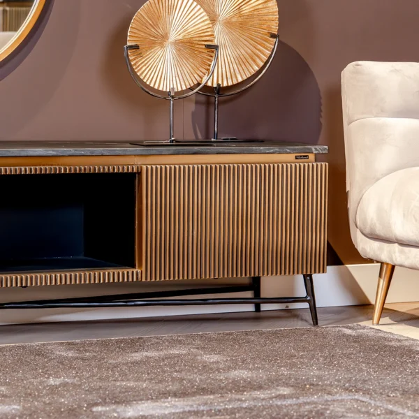 Comoda Tv aurie din MDF si marmura Ironville - imagine 9