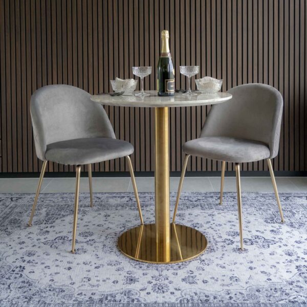 Set 2 scaune dining din catifea Geneve gri cu picioare aurii - imagine 7