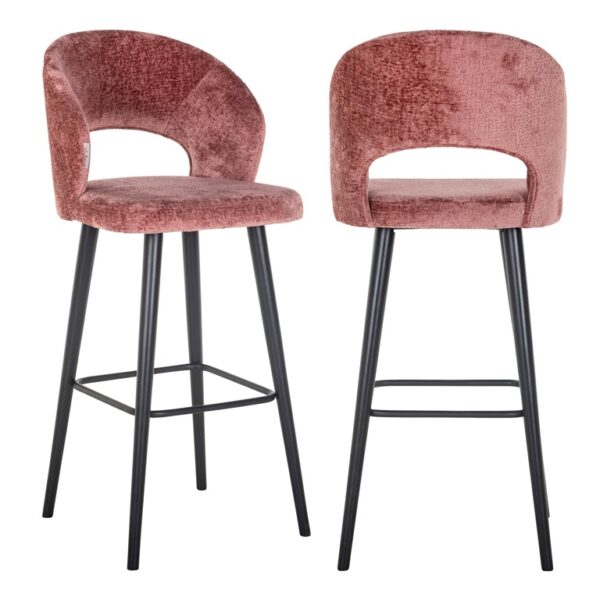 Scaun de bar roz din tesatura chenille Savoy - imagine 2