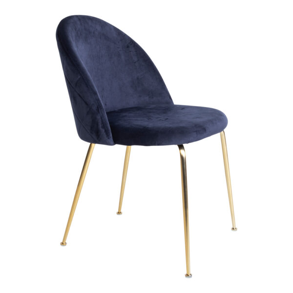 Set 2 scaune dining din catifea Geneve albastru cu picioare aurii