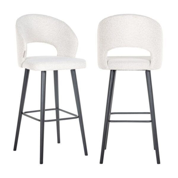 Scaun de bar alb din tesatura boucle Savoy - imagine 2
