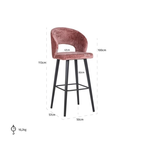Scaun de bar roz din tesatura chenille Savoy - imagine 6