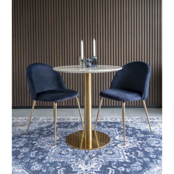 Set 2 scaune dining din catifea Geneve albastru cu picioare aurii - imagine 6
