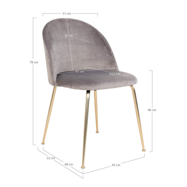 Set 2 scaune dining din catifea Geneve gri cu picioare aurii - imagine 6