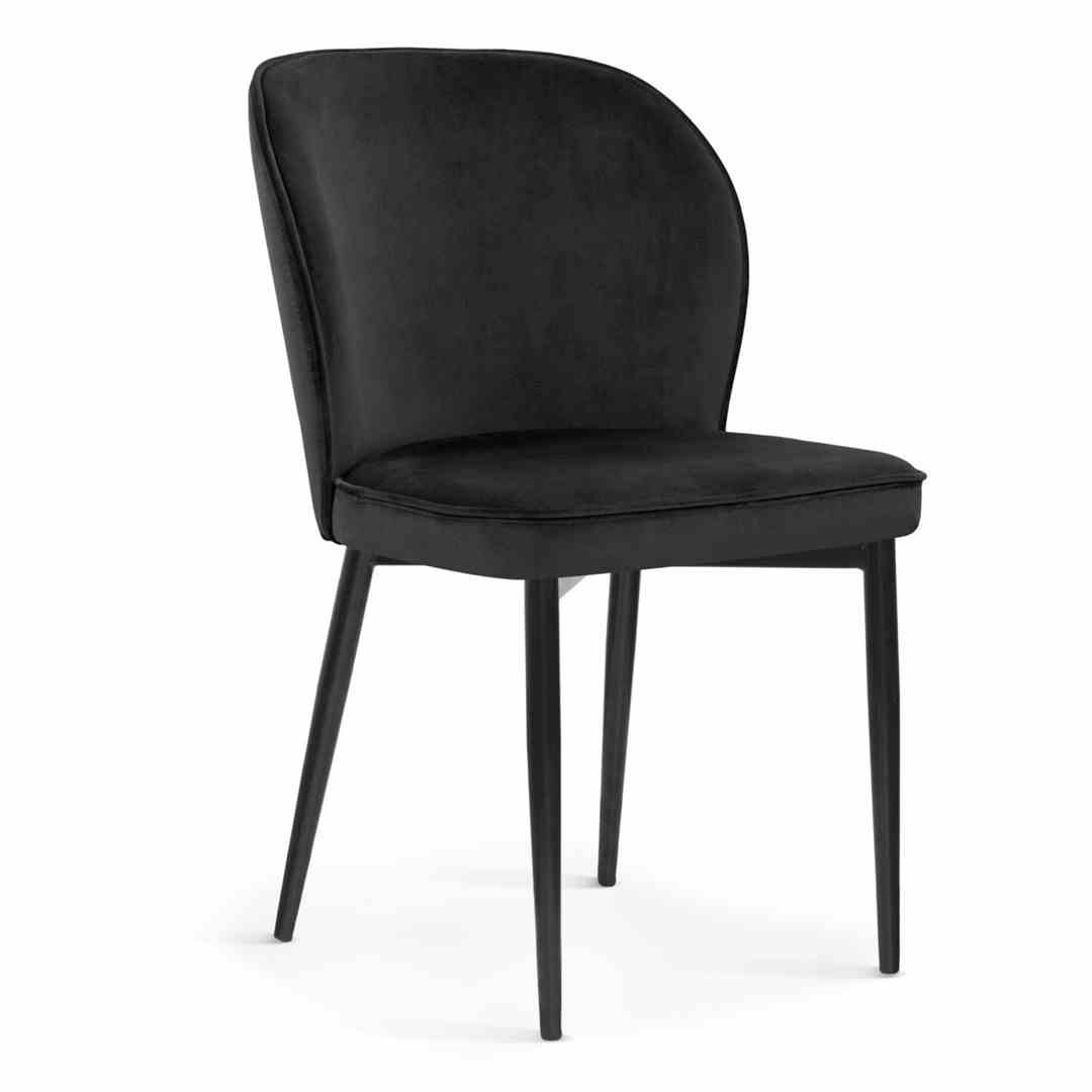 Scaun dining din catifea negru si picioare metalice negre Aine