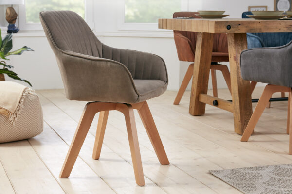 Scaun dining rotativ 180° din microfibra grej Livorno - imagine 3