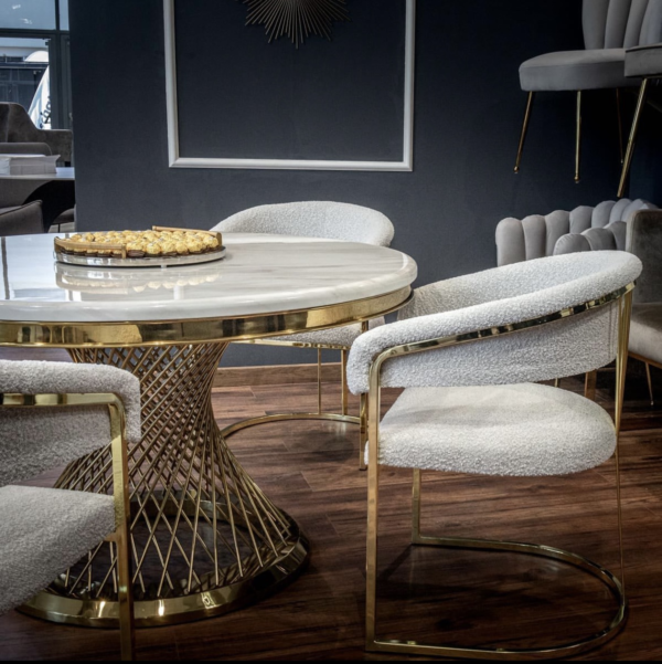 Masă dining rotundă alb/auriu Romance - imagine 6