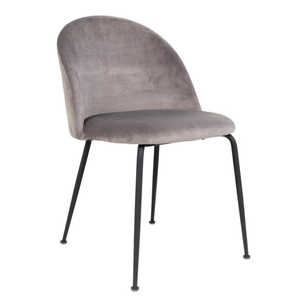 Set 2 scaune dining din catifea Geneve gri cu picioare negre