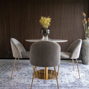 Set 2 scaune dining din catifea Geneve gri cu picioare aurii