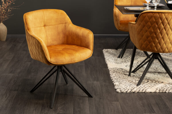 Scaun dining rotativ 180° din catifea galben mustar Euphoria - imagine 3