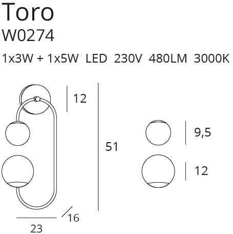 Aplica perete aurie led cu 2 becuri Toro - imagine 2