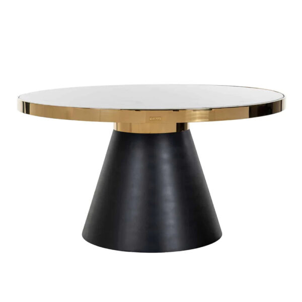 Masa dining neagra/aurie din otel si marmura Ø140cm Odin