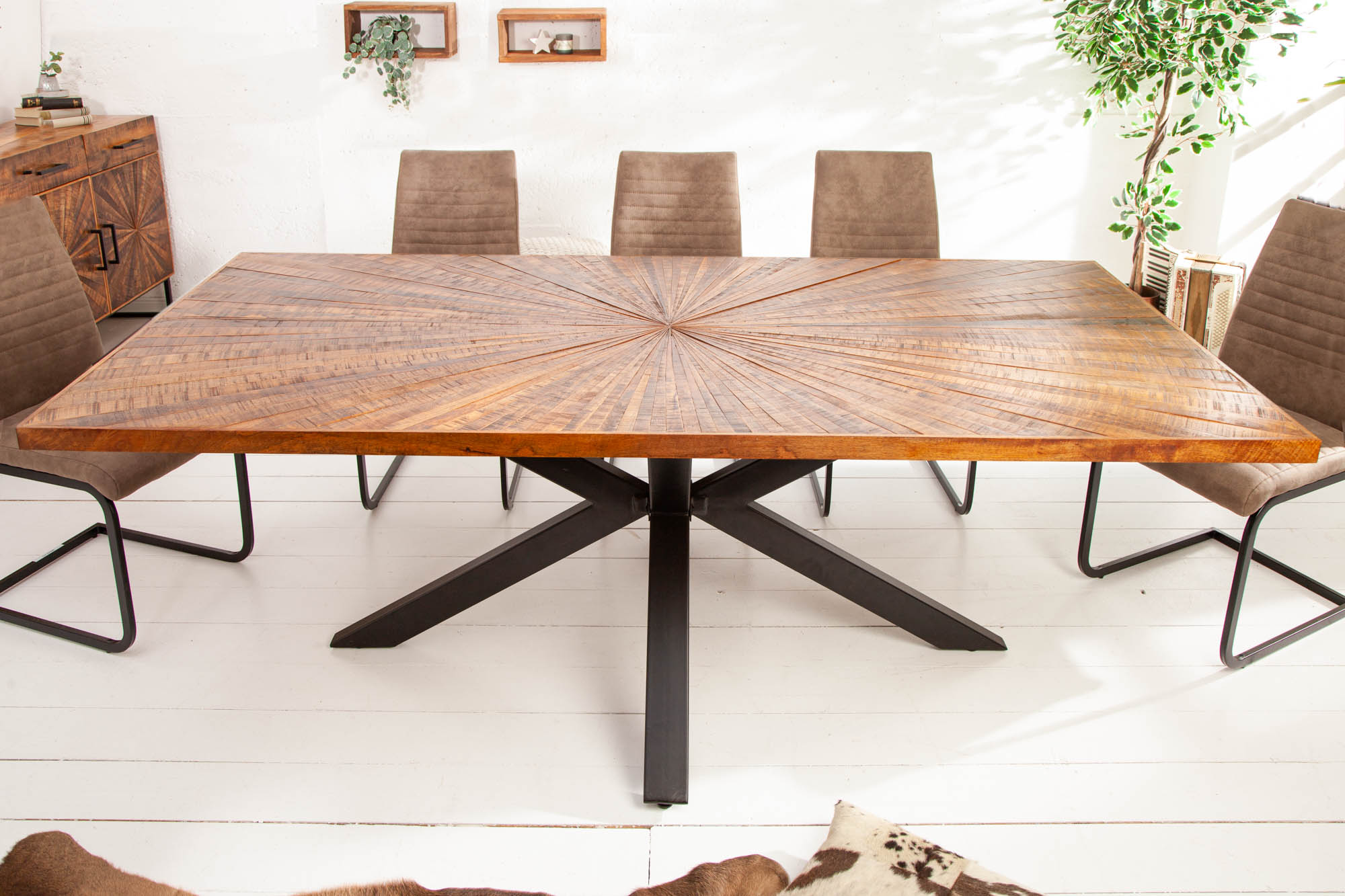 Masa dining din metal si lemn masiv de mango 200 cm Wood - imagine 3