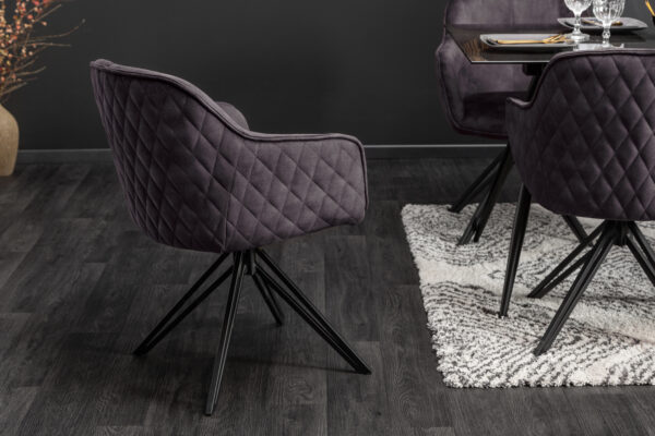 Scaun dining rotativ 180° din catifea gri Euphoria - imagine 4
