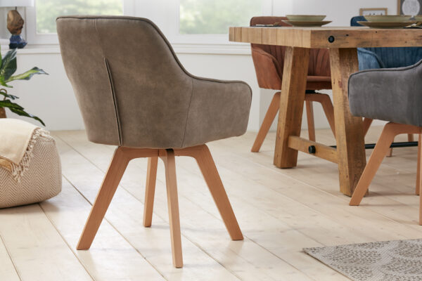 Scaun dining rotativ 180° din microfibra grej Livorno - imagine 4