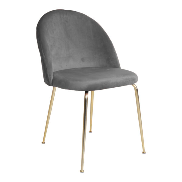 Set 2 scaune dining din catifea Geneve gri cu picioare aurii