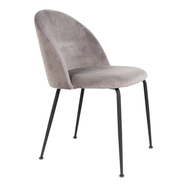 Set 2 scaune dining din catifea Geneve gri cu picioare negre - imagine 4