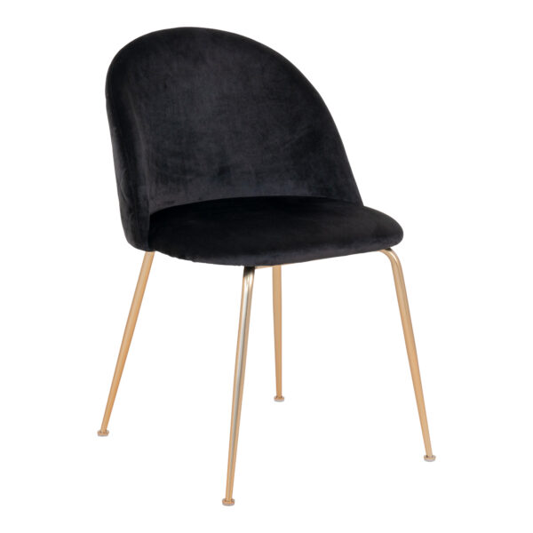 Set 2 scaune dining din catifea Geneve negru cu picioare aurii