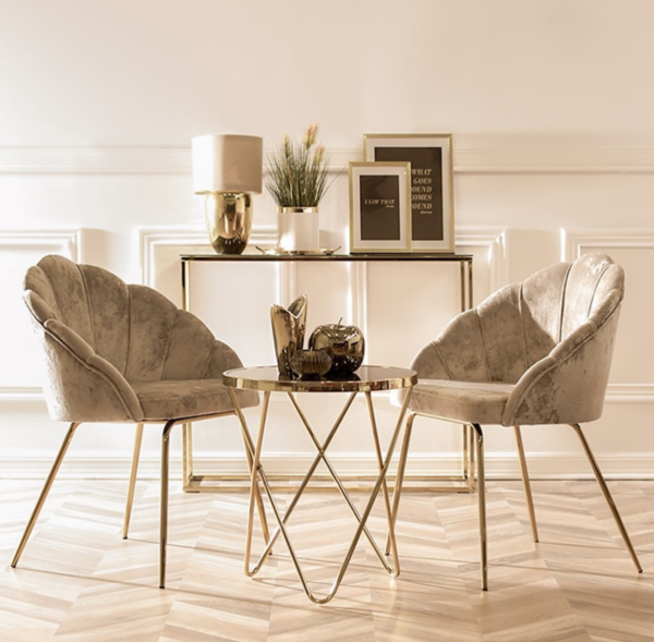 Scaun lounge din catifea gri/auriu Tulip - imagine 3