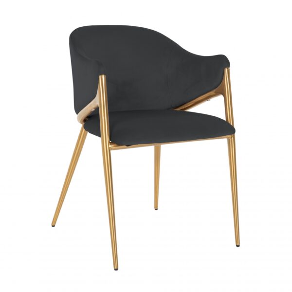 Scaun dining gri antracit/auriu din catifea si inox Gwen