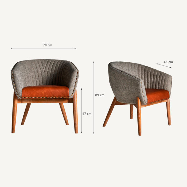 Fotoliu gri din lemn, textil si piele Neive - imagine 8