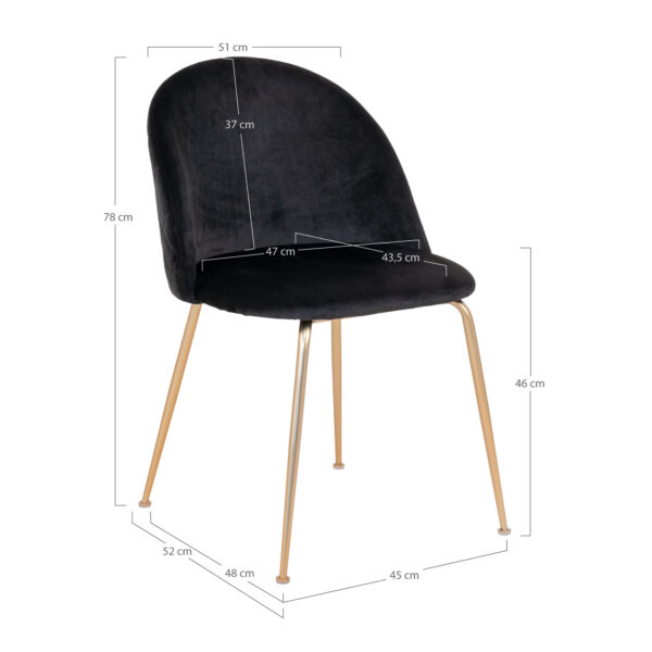 Set 2 scaune dining din catifea Geneve negru cu picioare aurii - imagine 5