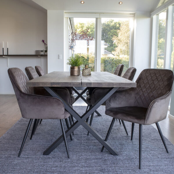 Scaun dining gri din catifea Harbo - imagine 3