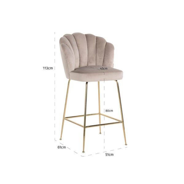 Scaun de bar catifea crem H113cm Pippa - imagine 5