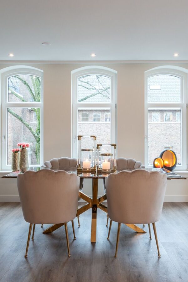 Scaun dining bej/auriu din catifea Pippa - imagine 2