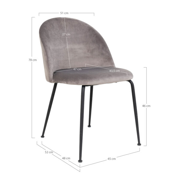 Set 2 scaune dining din catifea Geneve gri cu picioare negre - imagine 7