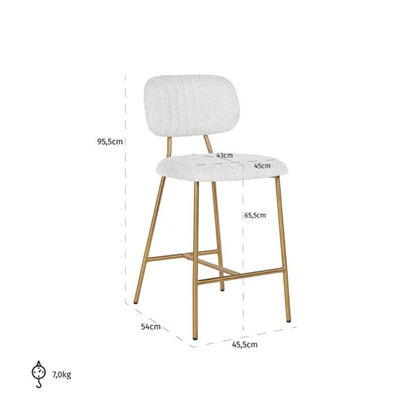 Scaun de bar textil alb H96,5cm Xenia - imagine 10