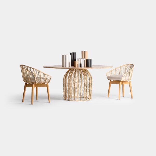 Scaun dining maro din ratan si lemn de mahon Plisse - imagine 2