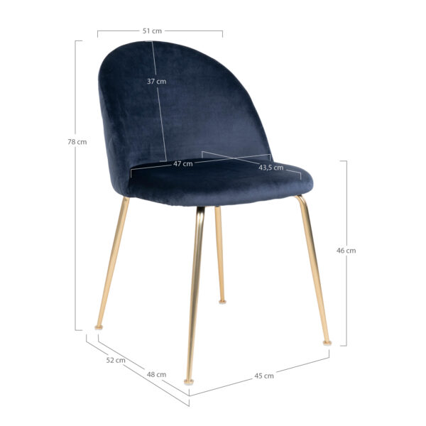Set 2 scaune dining din catifea Geneve albastru cu picioare aurii - imagine 5