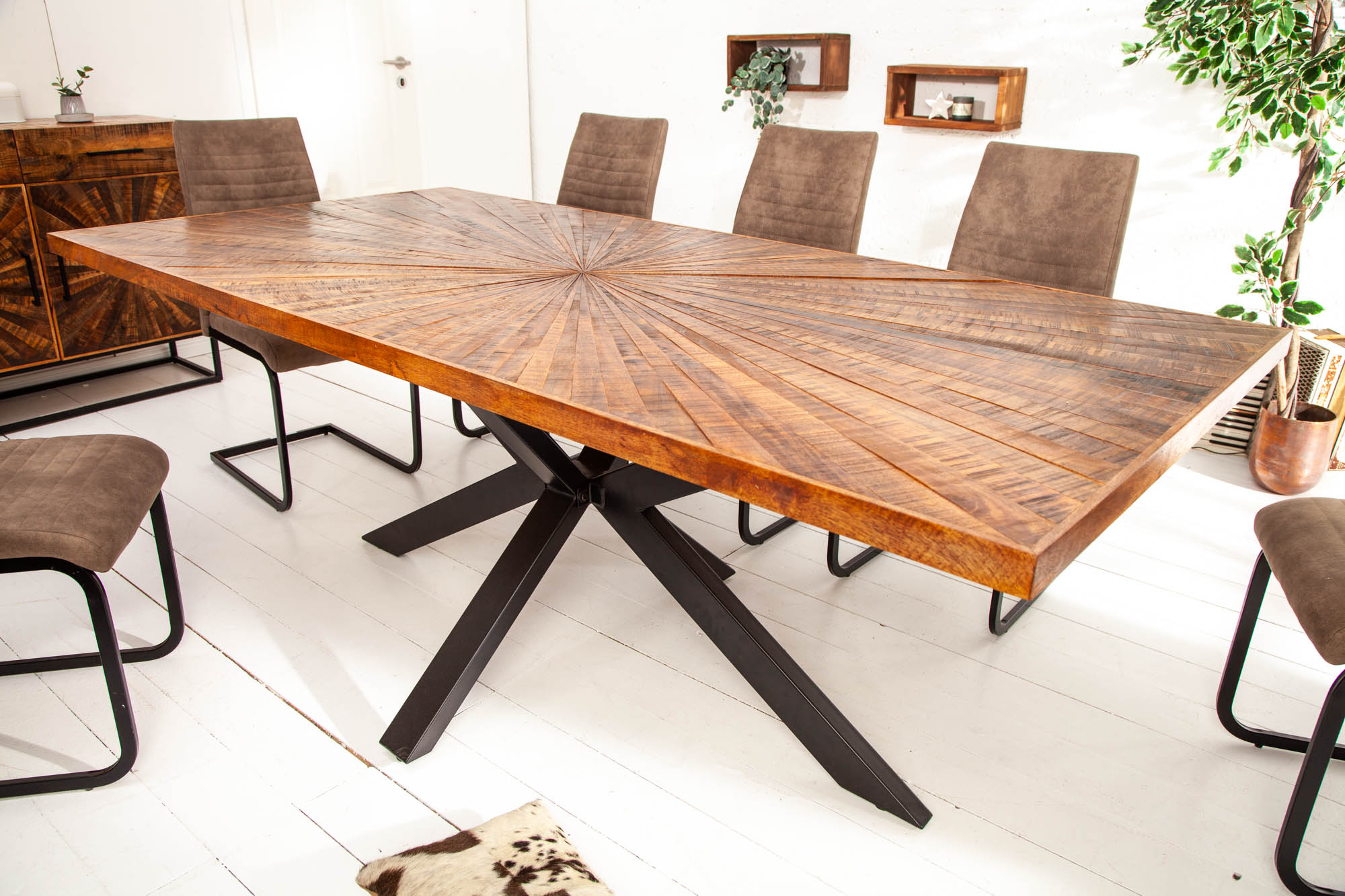 Masa dining din metal si lemn masiv de mango 200 cm Wood - imagine 2