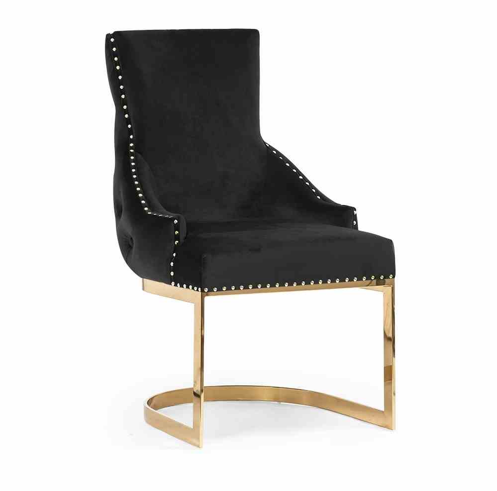 Scaun dining din catifea negru/auriu chesterfield Tuluza - imagine 2