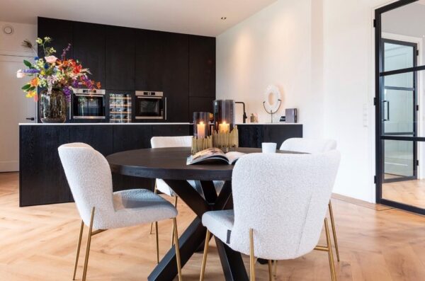Scaun dining alb/auriu din tesatura boucle Odessa - imagine 7