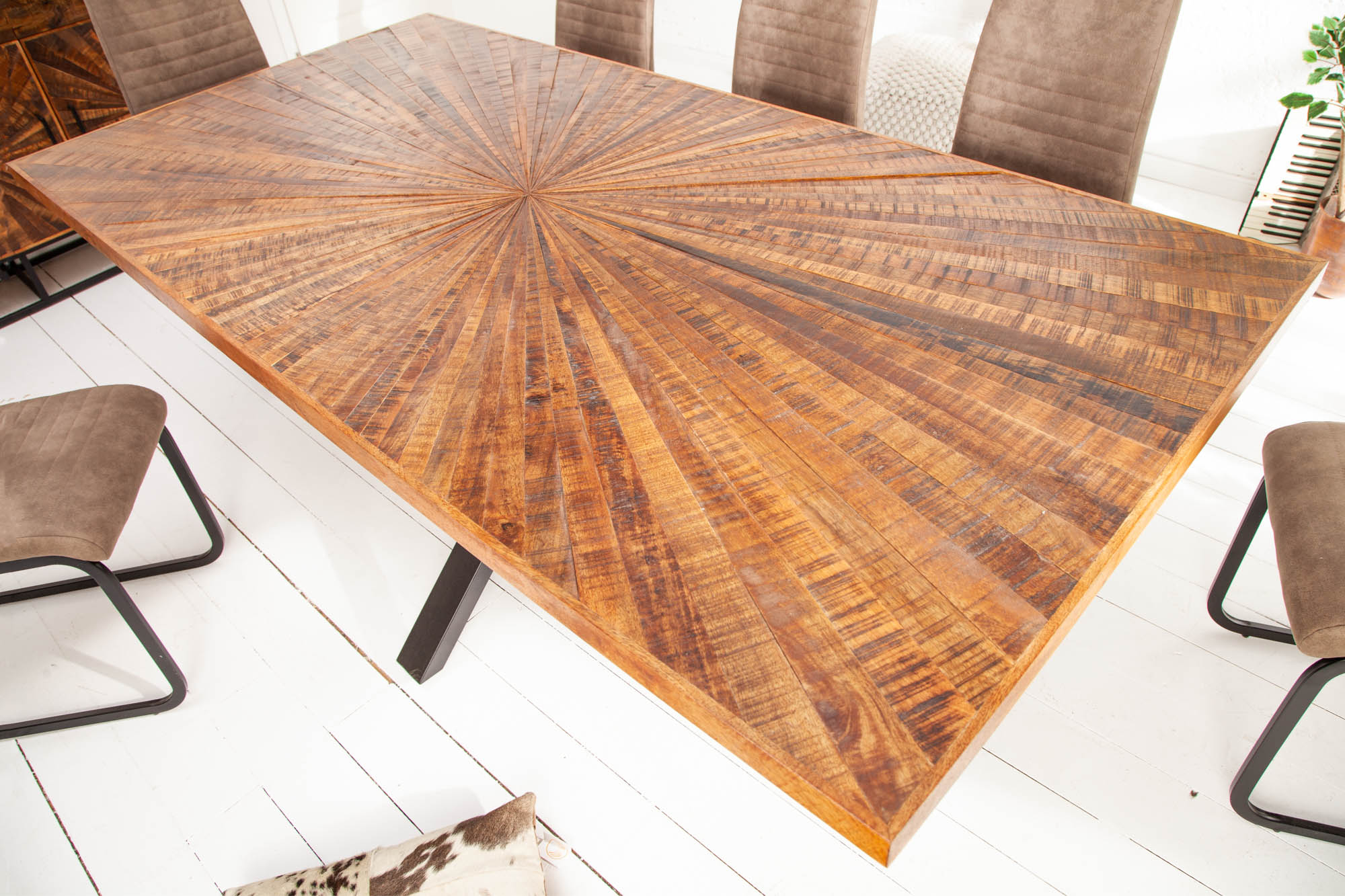 Masa dining din metal si lemn masiv de mango 200 cm Wood - imagine 5