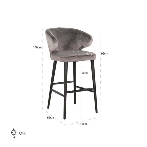 Scaun de bar catifea gri H106cm Indigo - imagine 5