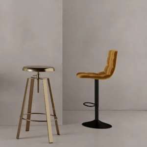 Scaun bar ajustabil galben muștar din catifea și oțel Middelfart