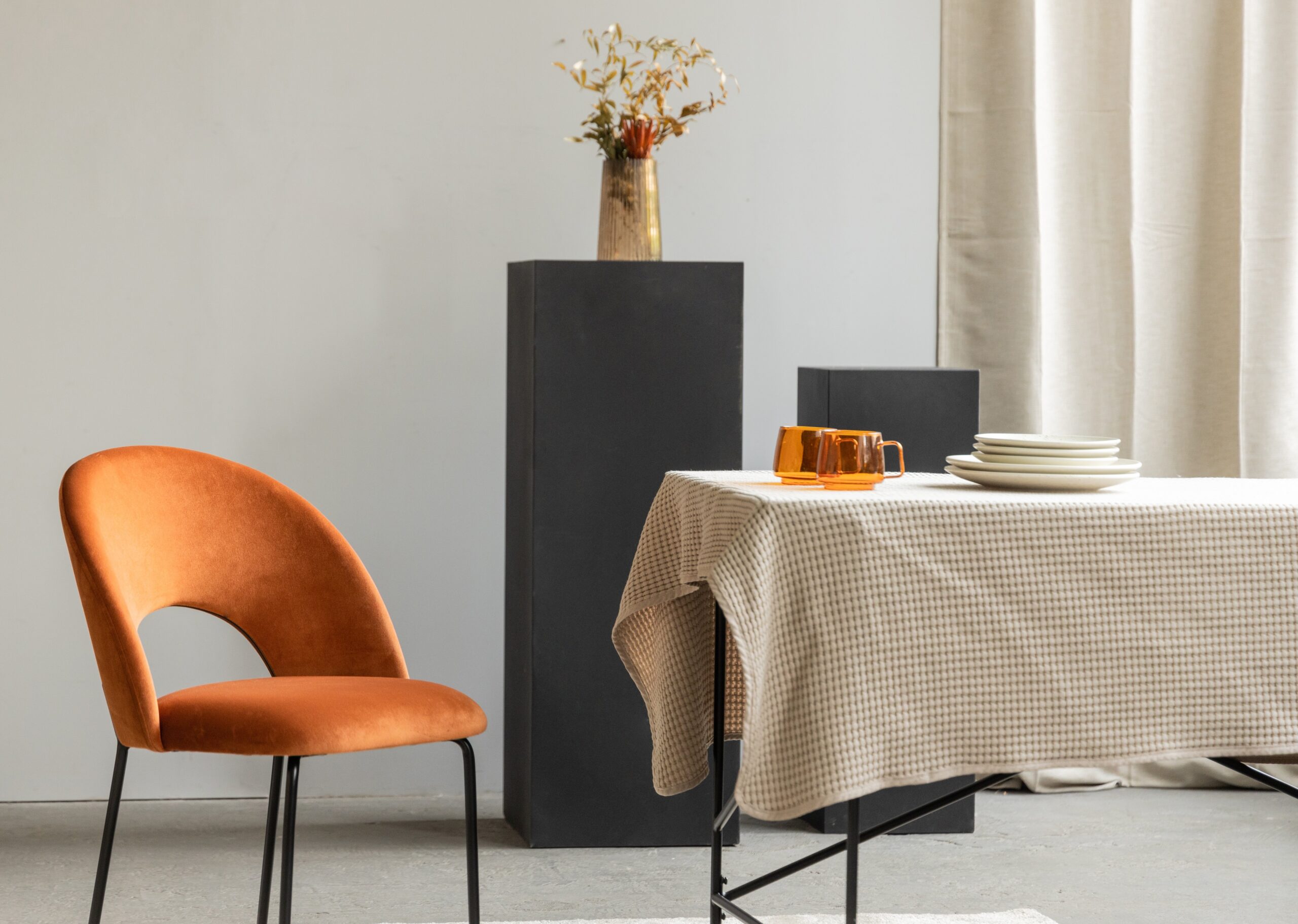 Scaun dining aramiu din catifea Abisso Black - imagine 7