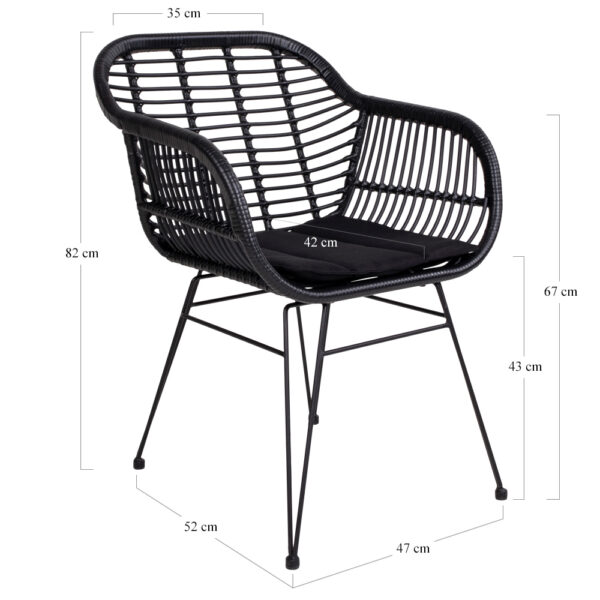 Scaun de exterior negru din ratan Trieste - imagine 9