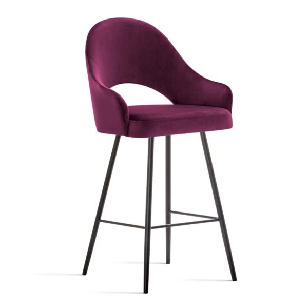 Scaun de bar din catifea visiniu/auriu 60cm Goda - imagine 5