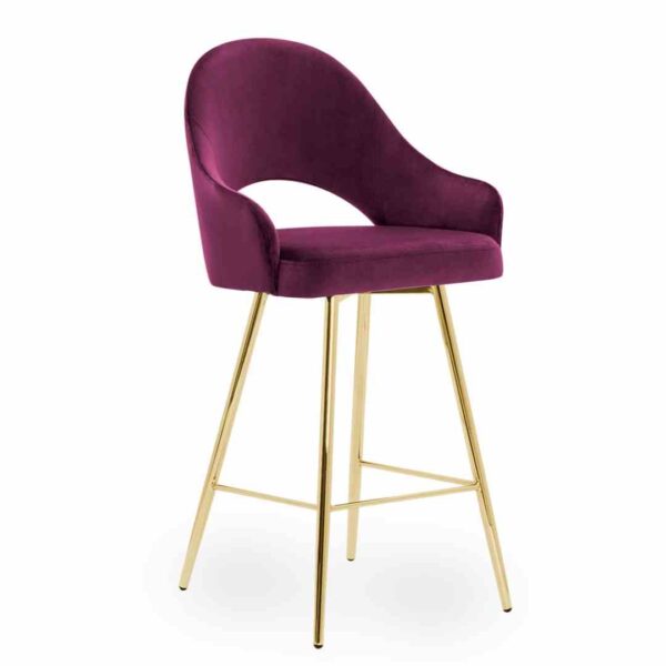 Scaun de bar din catifea visiniu/auriu 60cm Goda