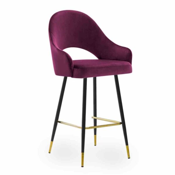 Scaun de bar din catifea visiniu/auriu 60cm Goda - imagine 3
