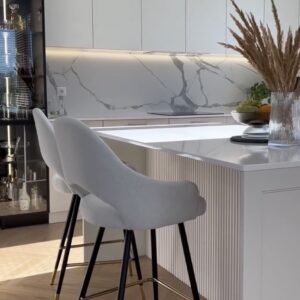 Scaun de bar din tesatura grej/auriu 60cm Goda